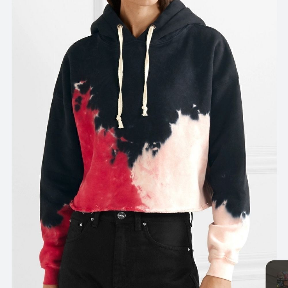 REVOLVE RE/REDONE Cropped Raw Hem Hoodie Red Tie Dye Womens Size M NWT